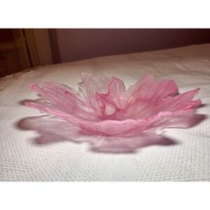 Pink Glass Flower Bowl Dish Murano Style